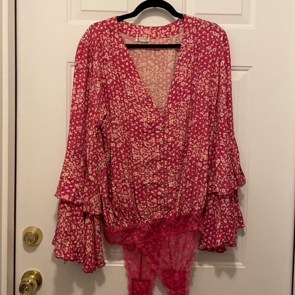 Free People Bodysuit Pink Flowers